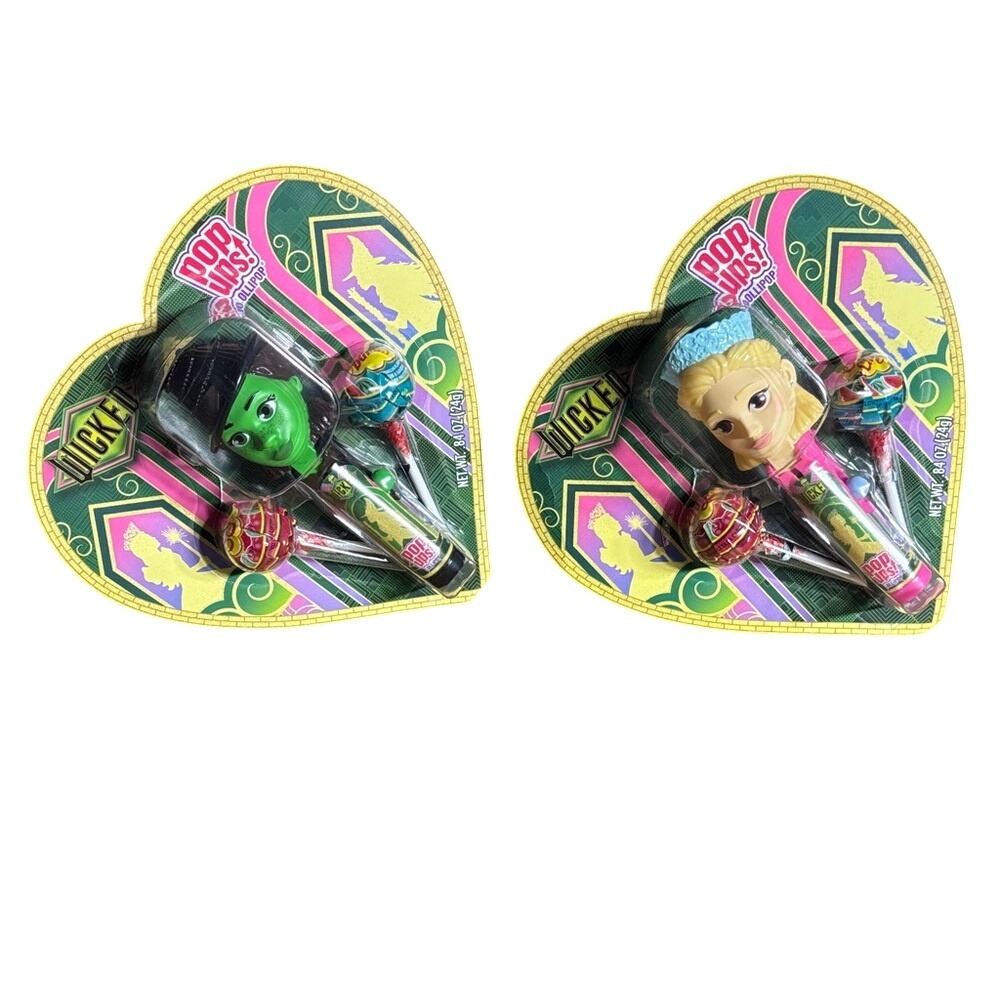 Wicked The Movie Glinda Elphaba Pop Ups! Flix Candy Lollipop Holder Lot 2 NEW